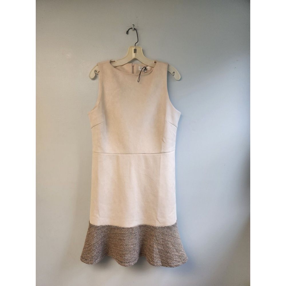 THML Womens Large Sleeveless Cream‎ Faux Suede Fit & Flare Dressy Dress